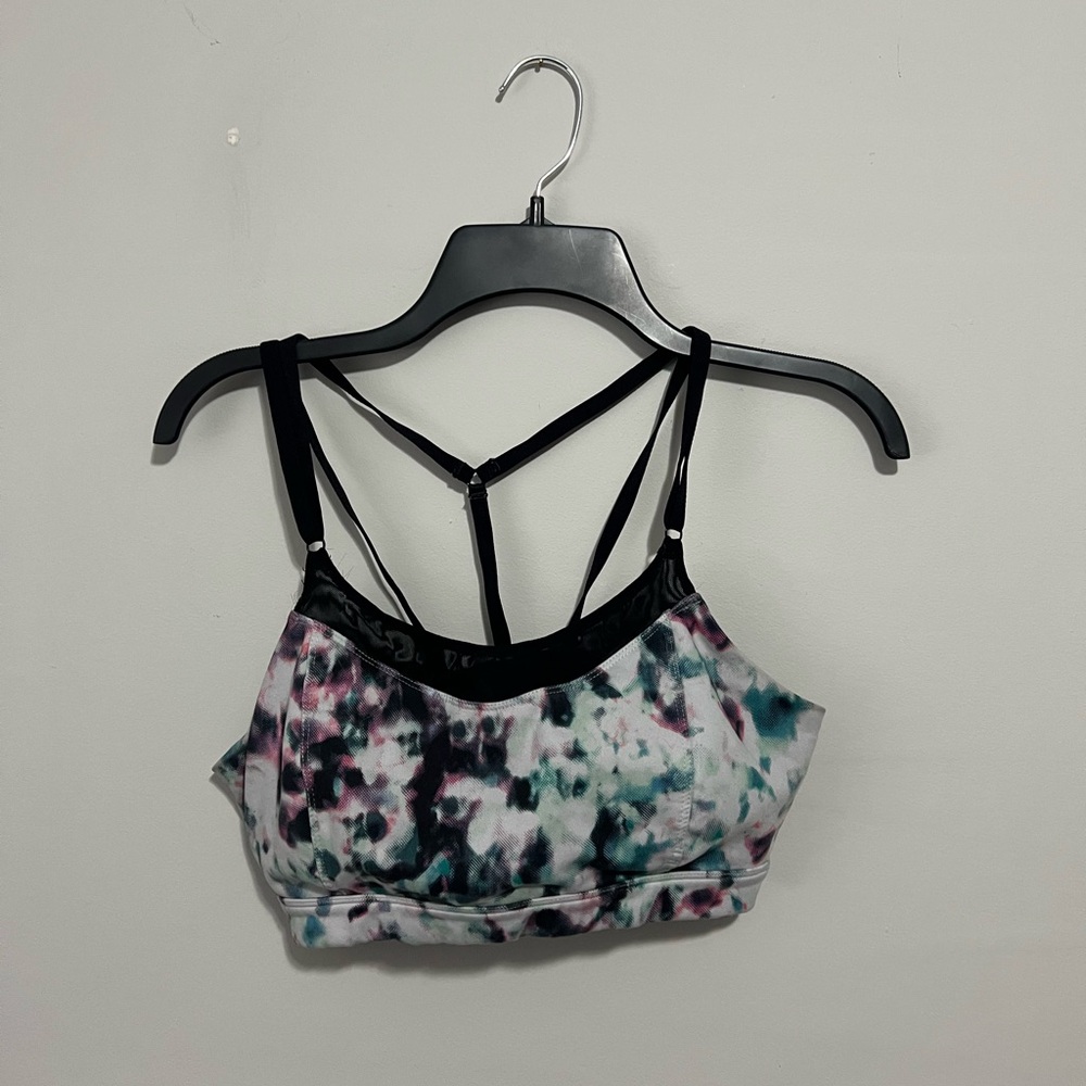 Old Navy Black Strappy Sports Bra with Teal and Purple Tie-Dye